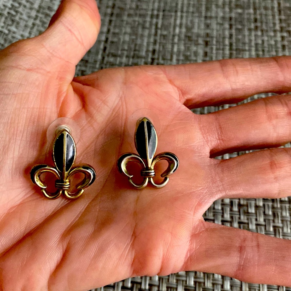 Black ceramic and gold tone earrings